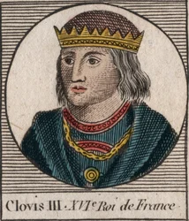 Portrett av Clovis III, kongen av frankene fra 691 til 695 - CLOVIS III Merovingerkonge av Neustria og Austrasia - gravering fra "Instruction sur l
