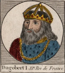 Portrett av Dagobert, kongen av frankene fra 628 til 638 - Dagobert (605-39) Frankenes konge - gravering fra "Instruction sur l'Histoire de France"" av Charles Constant Le Tellier 1821