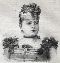 Portrett av Eugenie Weiss, kjent som Jenny baronesse von Rahden, medlem av en brasiliansk sirkustropp og forfatter av boken „Rytterinnens roman“, drept av ektemannen. Gravering i „Le Petit Parisien“ 3/09/1893.