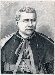 Portrett av Giovanni Simeoni (1816-1892), italiensk kardinal. Gravering i "The Catholic Missions in the XIXth Century" av Louis-Eugene (Louis Eugene) Louvet. privat samling.