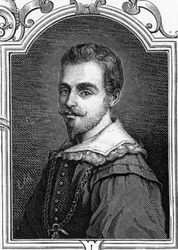 Portrait of Giulio Cesare Procaccini (1574-1625) Italian painter. Engraving of 1859 in “” the galleries of Europe - Italy “” by armengaud. Private collection.