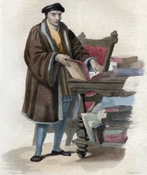 Portrett av Guillaume Bude (Budee) (Budaeus) (1467-1540), fransk lærd. illustrasjon fra ""The French Plutarch"" av Edmond Mennechet