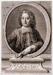 Portrett av Jean Francois Lalouette (1651-1728) engelsk komponist og regissør Gravering. 18. århundre. Milanesisk privatsamling