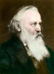 Portrett av Johannes Brahms (1833-1897), tysk komponist"" Gravering av 1800-tallets privatsamling