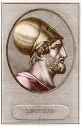 Portrett av Leonidas 1., konge av Sparta fra - 491 a - 480. Gravering. Privat samling.