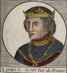 Portrett av Louis X le Hutin (1289 - 1316), konge av Frankrike - Louis X (1289-1316) den sta, konge av Frankrike og Navarra - gravering fra "" Instruction sur l
