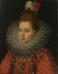 Portrett av Margaret av Østerrike (1584-1611) dronning av Spania, ca. 1600 (olje på kobber)