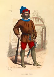 Portrett av en geolier i Paris i 1490, gravering - privat samling