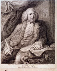Portrett av den engelske komponisten William Boyce (gravering. 1700-tallet)