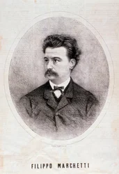 Portrett av den italienske komponisten Filippo Marchetti (1831-1902) Gravering. 1800-tallet. Milanesisk privat samling