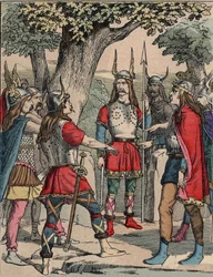 Fremstilling av Vercingetorix (ca. 80-ca. 46 f.Kr.), kriger og gallisk leder for arvernerstammen, valgt av sitt folk til å lede krigen mot romerne (Portrett av Vercingetorix, 82 f.Kr.-46 f.Kr., høvding for arvernerstammen, valgt av sitt folk til å overta