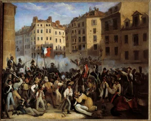 Revolusjonen i 1830 - "" The Charter or Death"" (slaget 28. juli, sannsynligvis rue Saint-Antoine) - "" Episode of the Julydays 1830"". Revolusjon av 1830. Anonymt maleri