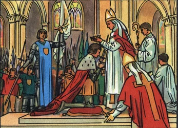 Hellige kong Charles VII (1422-1461) ved arkeveken i Reims 17.07.1429 i nærvær av Jeanne d