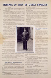 Andre verdenskrig og Vichy-regimet: budskap fra det franske statsoverhodet Philippe Pétain, offentliggjort etter våpenstillstanden som Frankrike undertegnet i juni 1940, og med en presentasjon av programmet for Den nasjonale revolusjon, høsten 1940.