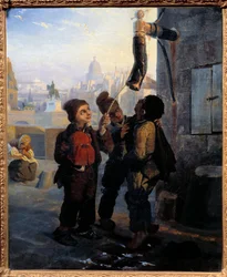 Liten skorsteinspipe forvansket til vannet i en pumpe på Quai du Louvre i 1830 Anonymt maleri. 1830 søn. 0,45x0,38 m