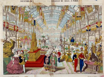 Suvenirer fra verdensutstillingen i 1855 i Paris Gravering rundt 1855. Paris, Musee Carnavalet