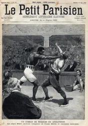 Sport, Boxing: En bokserkamp i England mellom Peter Jackson og den australske mesteren Frank Slavin. Gravering. En av avisen "" Le petit parisien"" den 12.06.1892. Privat samling