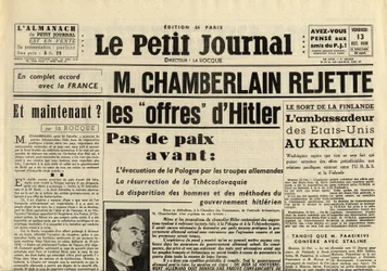 Le Petit Journal, fredag 13. oktober 1939: Neville Chamberlain (1869-1940) avviser Adolf Hitlers tilbud