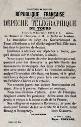 Telegrafiske nyheter om Tours of 9/12/1870 av Léon Gambetta.