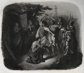 Dekollasjonen av Saint Julian (Martyrium). Gravering fra 1846 i “” Lives of the saints””. Privat samling.