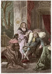Hertugen Francois de La Rochefoucauld (1613-1680), markisen Madame de Sevigne (1626-1696) og grevinnen de La Fayette (1634-1693), franske forfattere - Gravering av Hildebrand etter P. Philippoteaux - (hertug Francois de La Rochefoucauld (1613-1680), Marc