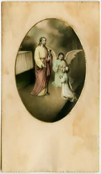 Eukaristien, nattverden, alterets sakrament: et barn foran Jesus (gravering)