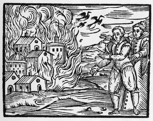 Forbannelsen av trollmenn som brenner byen - "" Compendium Maleficarum"", omhandler hekser, deres ondskap og deres sortileges av Francesco Maria Guazzo eller Guaccio eller Guaccius (15?? -16??) 1608 Private Collection