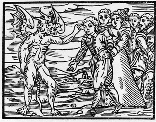 Avtrykket av djevelens klo - "" Compendium Maleficarum"", tar for seg hekser, deres ondskap og deres sortileges av Francesco Maria Guazzo eller Guaccio eller Guaccius (15?? -16??) 1608 Private Collection
