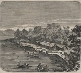 Penitentiary Saint-Laurent i Cayenne (Fransk Guyana) på 1800-tallet. Gravering i "Fengselshistorie fra deres opprettelse til i dag"" (1877) av Pierre Zaccone (1817-1895) (Colonia Penale - straffekoloni)