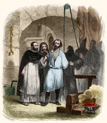 Spørsmålet om tau på 1500-tallet. Illustrasjon i "" Mysteres of the Inquisition and Other Secret Societies of Spain"" Av Victor de Fereal, Suberwick, Manuel Galo de Cuendias. Utgitt av P. Boizard