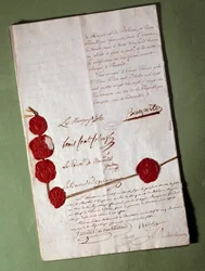 Campoformio-traktaten (Campoformio, Campoformio) signert av Napoleon Bonaparte (1769-1821)