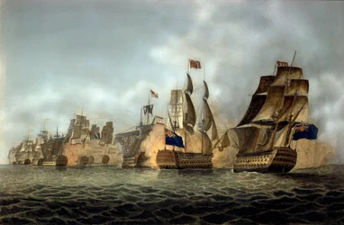 Utsikt over slaget ved Cape Saint-Vincent den 14/02/1797 Gravering av 1798