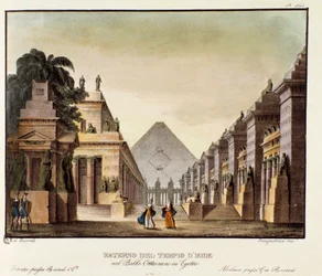 Utsikt over tempelet til Isis Scenografi for balletten "" Octavian in Egypt "" av den italienske koreografen Giovanni Galzerani (1780-1865) (1828). Litografi i "" Samling av naturskjønne oppfinnelser fra 1830 av Alessandro Sanquirico (1777-1849) "". Milane