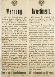 Advarsel etter rømningen av italienske krigsfanger den 16. februar 1916 og ba den østerrikske befolkningen om ikke å hjelpe dem (gravering