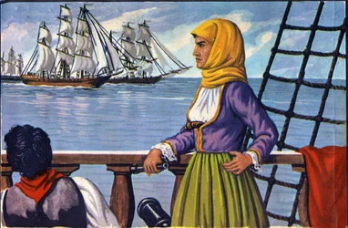 representasjon av heltinnen til den greske uavhengigheten Bubulina (Bouboulina) Laskarina (1771-1825) etter en plakat.