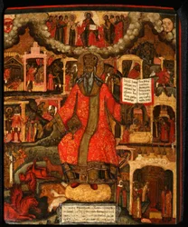 Saint Modestus, patriark av Jerusalem med scener fra livet hans, slutten av 1600-tallet.