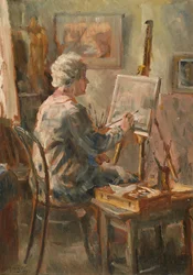 Kunstner på jobb i Cor Vissers studio, Ipswich