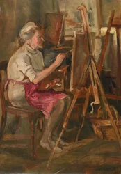 Kunstner på jobb i Cor Vissers studio, Ipswich