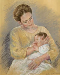 Vanessa Macdonald-Haig med barnebarnet Toby, 2000 (pastell)