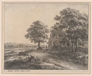 Et stort lindetre før et vertshus, 1600-tallet.