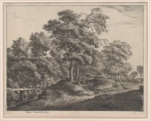 En bondekvinne og datter på en liten trebro, 1600-tallet.