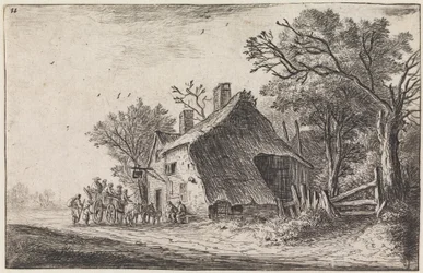 De reisendes ankomst til vertshuset (nr. 2 i en serie på 12 trykk)