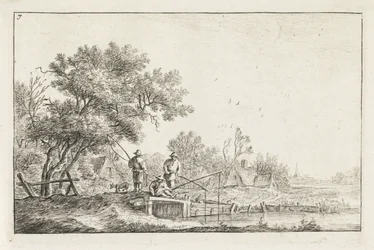 Three Fishermen on a Bridge Landscapes with Buildings (serietittel)