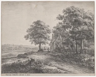 Stort lindetre før et vertshus, 1600-tallet.