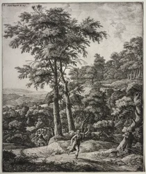Seks store oppreiste landskap med scener fra Ovids Metamorfoser: Apollo og Daphne