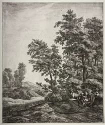 Seks store oppreiste landskap med scener fra Ovids Metamorphoses: Mercury and Argus