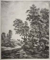 Seks store oppreiste landskap med scener fra Ovids Metamorphoses: Mercury and Argus