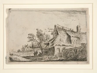 Landsby med en vannmølle, fra et sett med 12 landskapsetninger