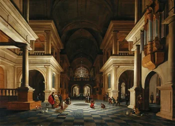 Interiøret i en kirke med elegante figurer, 1632.