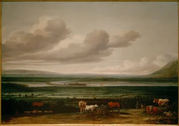 Nedre Rhinlandskap nær Kleve med festningen Schenkenschanz, Hoch– og Niederelten